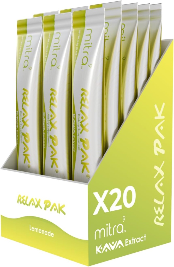 Mitra9 Kava Powder RelaxPak - Lemonade Kava Extract Powder Packets | Mood Enhancer | Plant Based | 천연 Calm 및 Clarity | 간편한 오픈 싱글 슬링 스틱 (20)