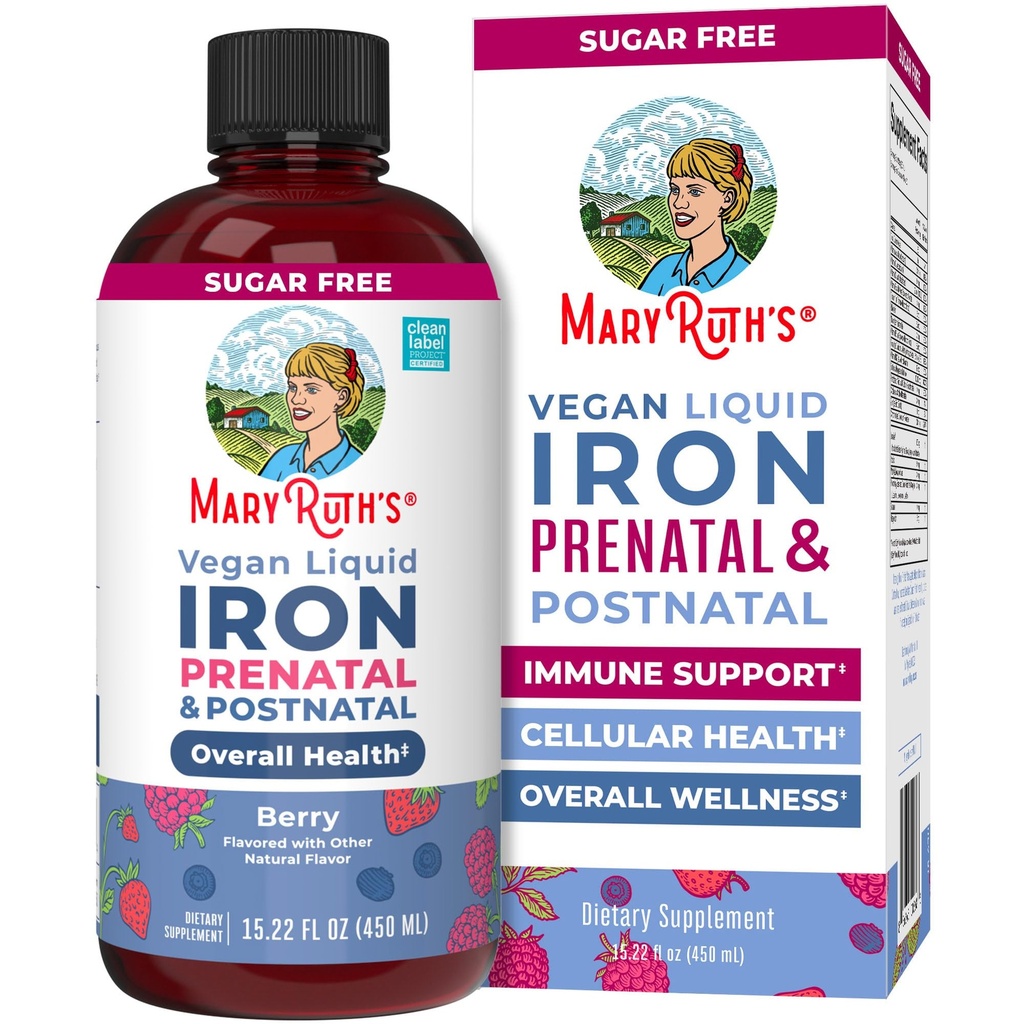 MaryRuth Organics | Liquid Iron Supplement Prenatal & Postnatal for 임신 및 모유 수유 | 철 결핍 | 면역 지원 | 설탕/ 글루텐 무료 | Vegan | Non-GMO | 15.22 Fl Oz