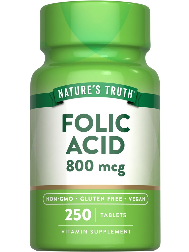 Nature's Truth Folic Acid | 800 mcg | 250 정제 | Vegan, Non-GMO 및 글루텐 무료 보충