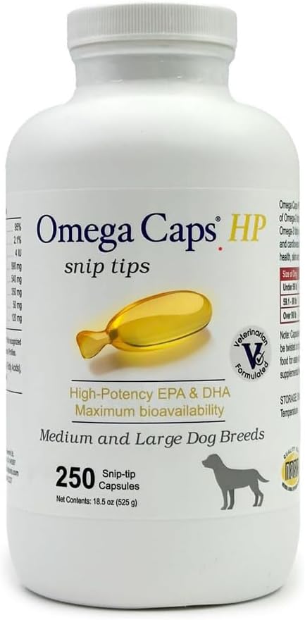 오메가 모자 HP Snip 중간과 큰 개 높은 힘 EPA 및 DHA 최대 생물 다양성 물고기 기름 보충교재 Vet는 미국 피부 외투 합동과 심장 건강 250 캡슐에서 한 공식화했습니다