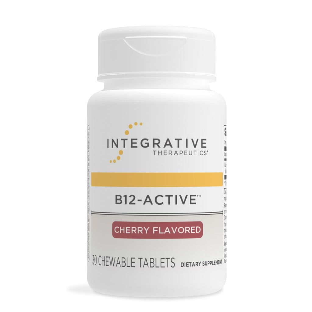 통합 치료 B12-Active - Nerve 기능 지원을위한 B12 보충 * - Chewable Support - Dairy, Soy & Gluten-Free - Cherry flavored, 30 Chewable Tablets (30 서빙)