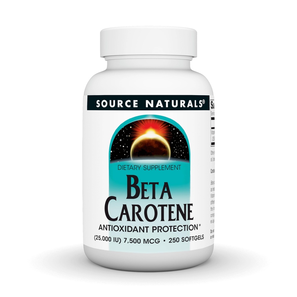 Source Naturals Beta Carotene 25000 iu 산화 방지제 보호 - 신체에 의해 비타민 A로 변환 - 250 Softgels