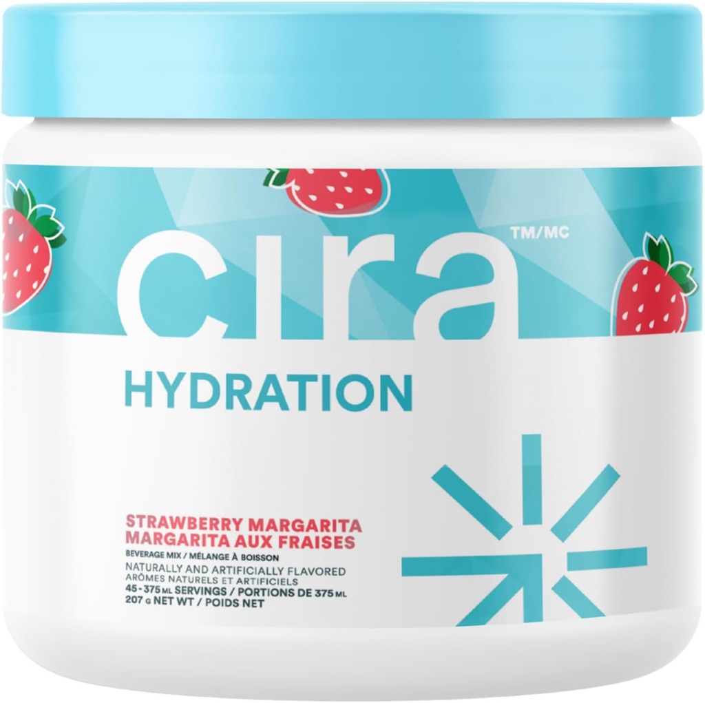 Cira Hydration Powder (45 서빙) - 탈수 완화 및 복구를위한 Himalayan 소금과 Electrolyte 음료 혼합 - Strawberry Margarita