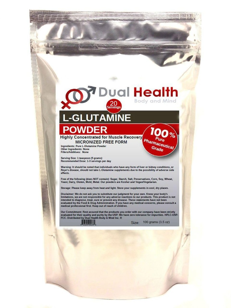 L 글루타민 (100 그램 -3.5 oz) 순수한 분말 5000mg 자유로운 모양 대량 보충교재, 미국에서 만드는, Immune 소화 GI 지원 누설 Gut 건강 근육 에너지 stamina 내구력 힘