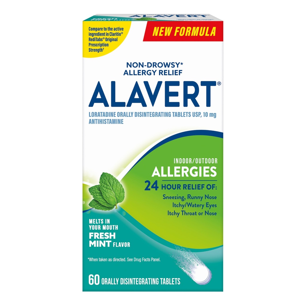 Alavert Allergy 24 시간 구호, 신선한 민트 맛, 구두로 분해 알레르기 정제, 비 dirowsy Antihistamine, Loratadine 10mg, 60 조사