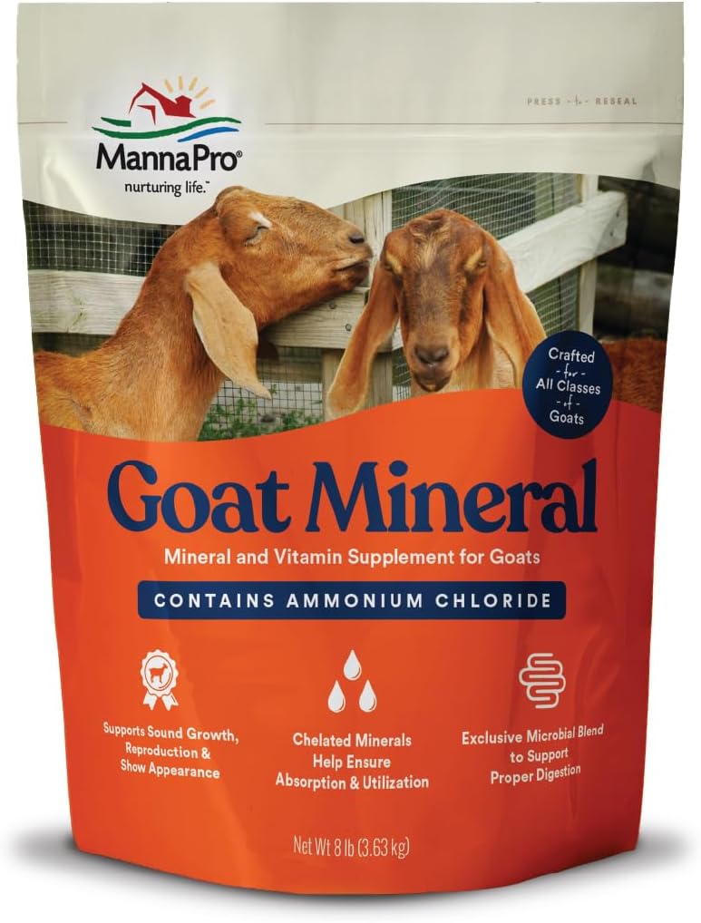 Manna Pro Goat Mineral Supplement, Essential Vitamins & Minerals for Growth & Development, Digestive Health, 8 파운드에 대한 암모늄 염화물 및 미생물 혼합 포함