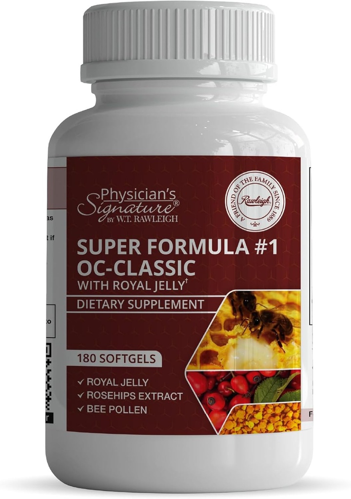 Rawleigh Super Formula No.1 OC-Classic : Royal Jelly & Bee Pollen과 180 Softgels Rosehips, Alpha lipoic Acid, & Vitamin B12, Heart Health & Immune 지원을위한 비 GMO 보충