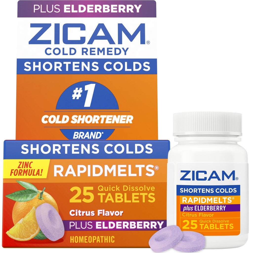 Zicam 찬 Remedy 아연 RapidMelts, Elderberry 감귤류 맛, Homeopathic, 찬 단축 의학, Shortens 찬 내구시간, 25 조사