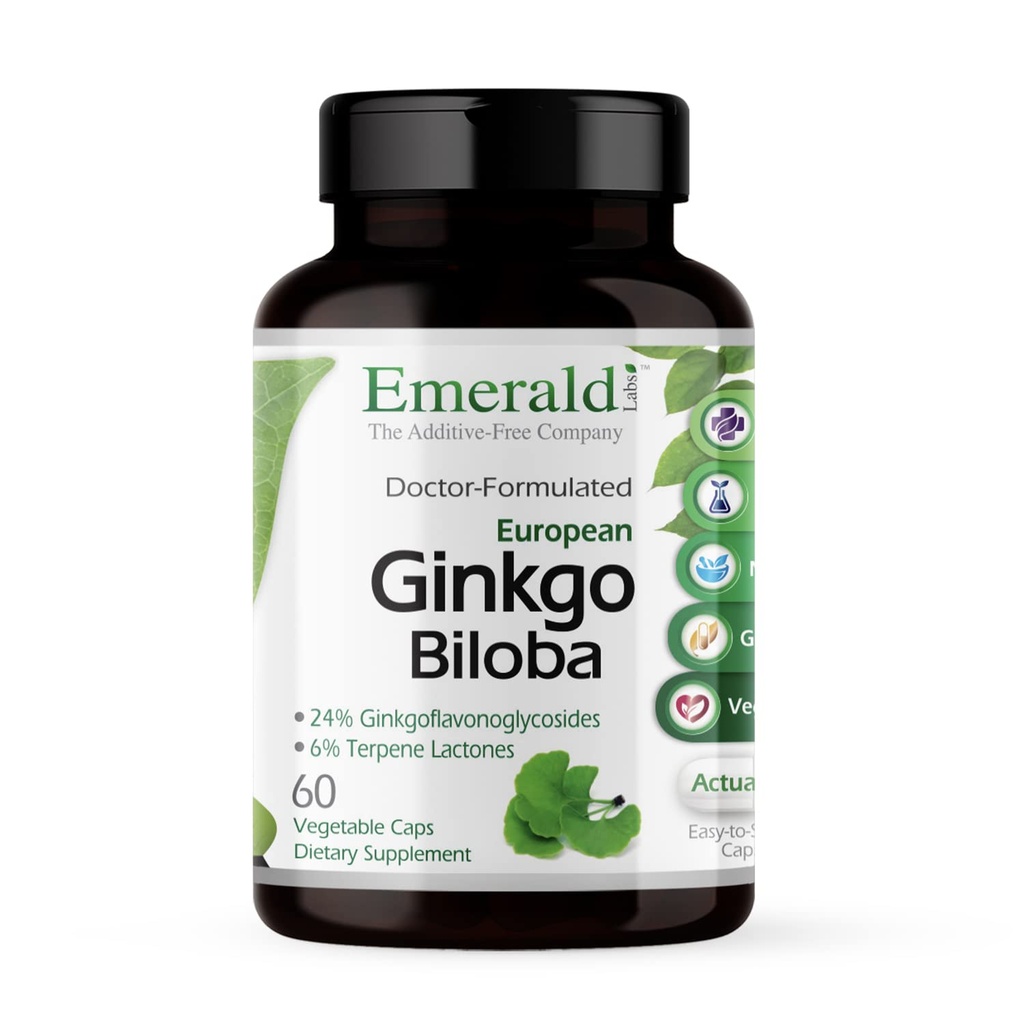 EMERALD LABS Ginkgo Biloba 추출물 - 뇌 건강 보충 - 항산화 및 에너지 지원 제공 - 60 식물성 캡슐 (30 일 공급)