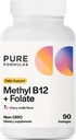 PureFormulas 메틸 B12 + Folate 보충교재, 메틸을 섞는 B12 보충교재의 1,000 mcg, Folate의 665 mcg, 체리 바닐라 풍미, 메틸을 섞는 비타민 B 12 - 비 GMO, 90 Lozenges