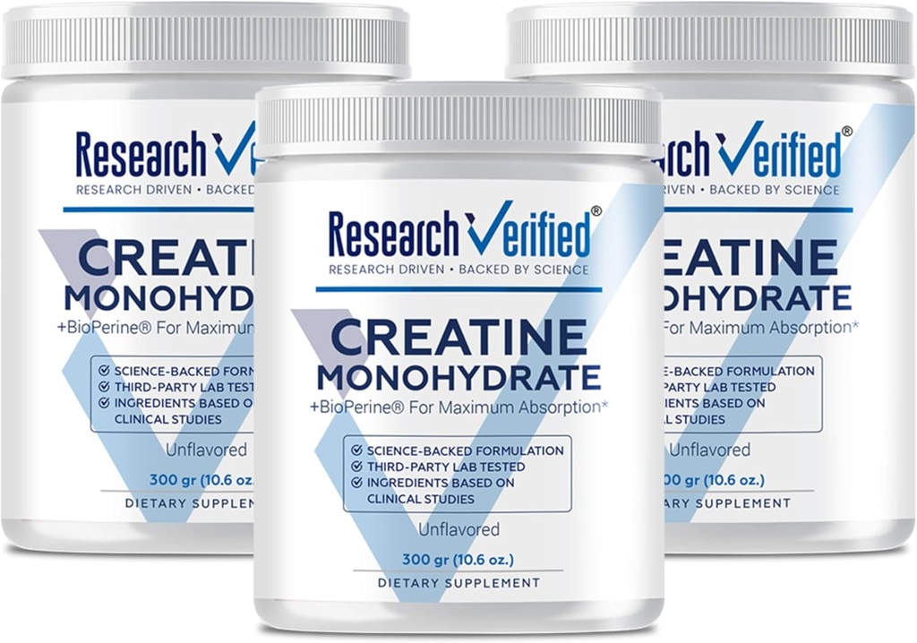 연구 검증 된 크레아틴 Monohydrate - 최선의 근육 성장, 향상된 성능 - 5000mg 크레아틴 Monohydrate - BioPerine - 180 서빙 - Unflavored - Vegan