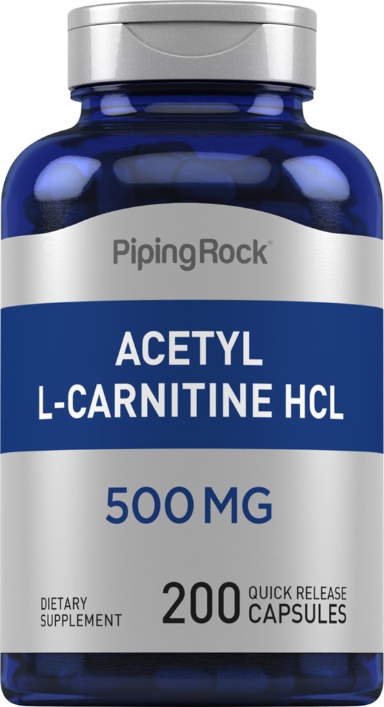 배관 바위 아세틸 L 카르니틴 HCL | 500 mg | 200 분말 캡슐 | Non-GMO, 글루텐 무료 보충