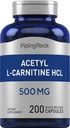 배관 바위 아세틸 L 카르니틴 HCL | 500 mg | 200 분말 캡슐 | Non-GMO, 글루텐 무료 보충