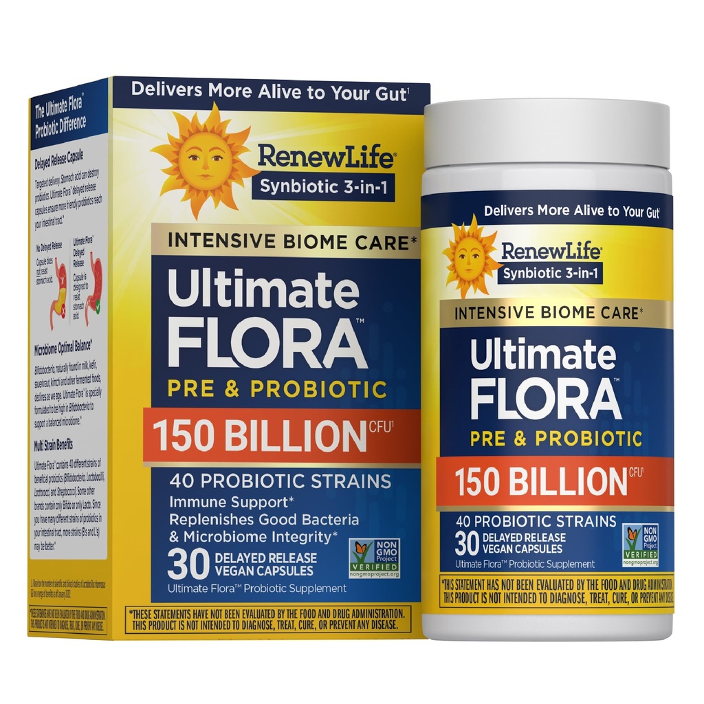 Renew Life Ultimate Flora 성인 궁극적 인 케어 Probiotic, 150 억, 30 캡 (패키지 May Vary)
