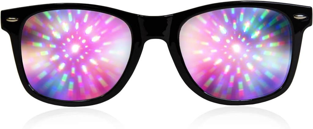 GloFX 블랙 프레임 Halo Diffraction 안경 – Raves & Festivals에 대한 Halo Light Effects, 내구성 및 유연한 레이저 에칭
