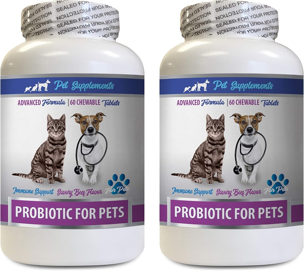 고양이 나쁜 호흡 홈 Remedy - 애완 동물을위한 PROBIOTICS - 개 고양이 - 나쁜 가스와 호흡 치료 - 고급 면역 부스트 - 고양이 probiotics 애완 동물 궁극적 인 - 2 병 (120 치료)