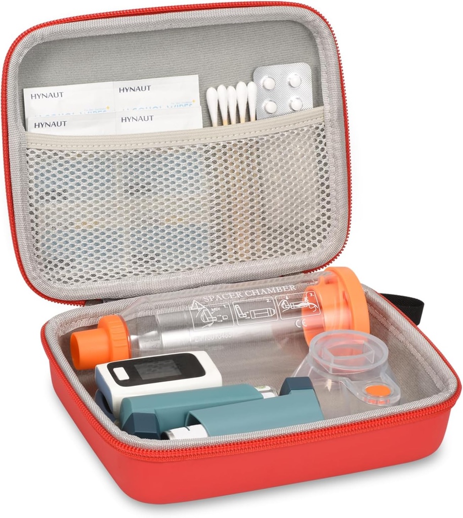 Asthma Inhaler와 부속품을 위한 단단한 여행 케이스, 약을 위한 메시 주머니와 더불어, 빨간