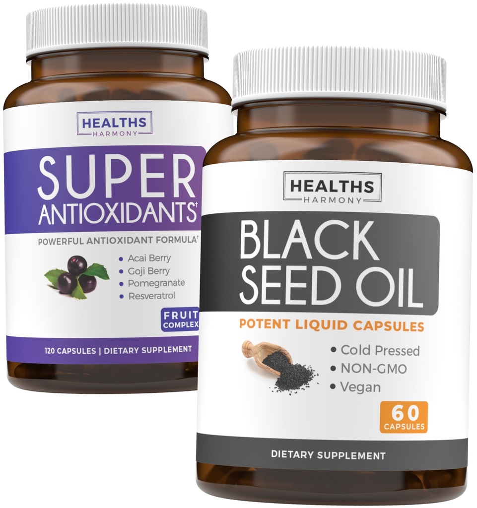 산화제 & 까만씨 기름 (1 달 공급) Acai Berry, Goji Berry, Pomegranate & Trans Resveratrol (120의 캡슐) & 까만씨 기름 (비 GMO & Vegan)를 가진 최고 산화 방지제 보충교재 60의 캡슐