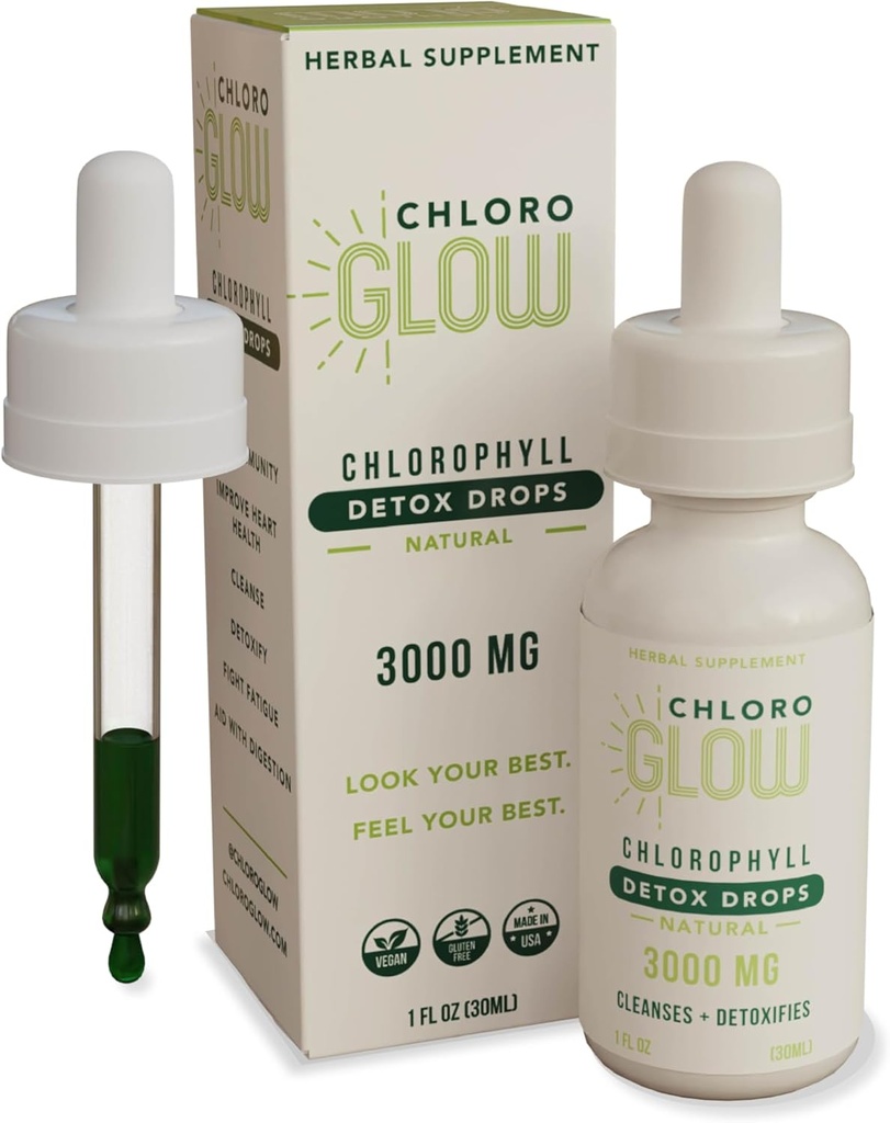 Chloroglow 액체 Chlorophyll 산소 하락 3000mg | 에너지 보충교재 대사 면역성 면역성이 있는 지원, 자연적인 Detox, 고도 Sickness 원조 & 몸 탈취 보충교재 30ml (1의 포장)