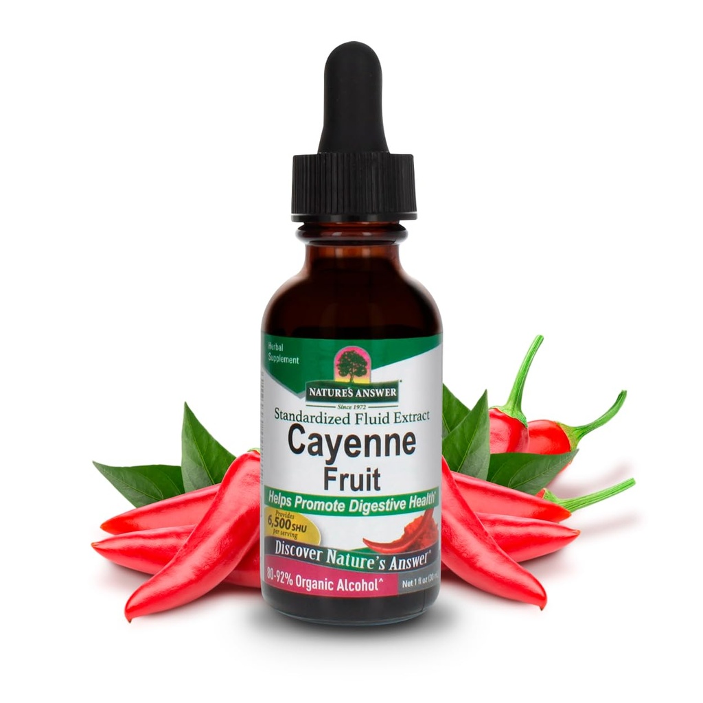Nature's Answer Cayenne Fruit Extract | Digestive Health를 홍보하는 데 도움이 되었음 | 유기 알코올로 만든 고분자 | Vegan, Gluten-Free, Non-GMO & Kosher 인증 1oz