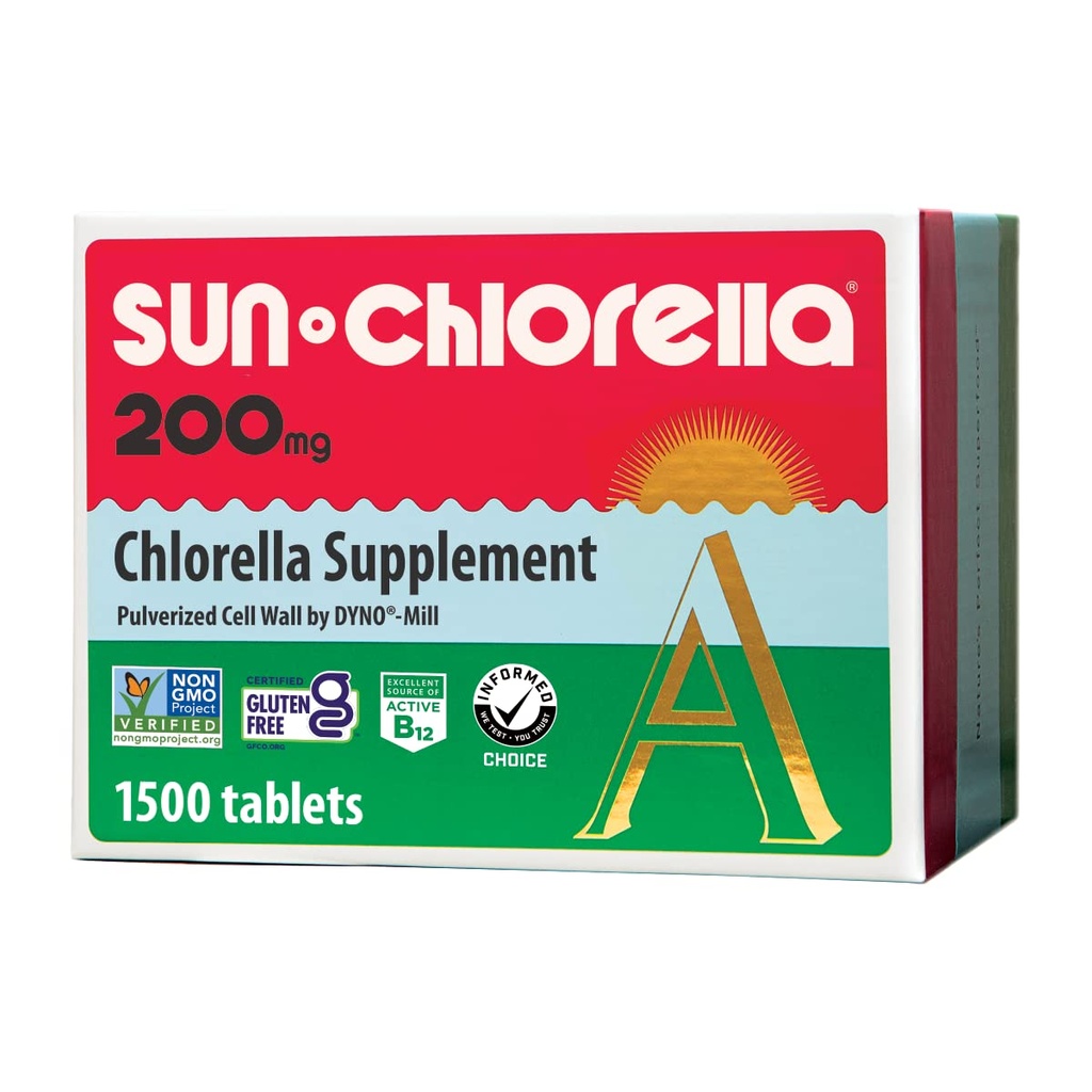 Sun Chlorella 200 mg 녹색 조류 Superfood 보충교재 - Pulverized 세포 벽 - Chlorophyll, CGF, 활동적인 B12, 철, 단백질 - 비 GMO - 1500년 기타 제품