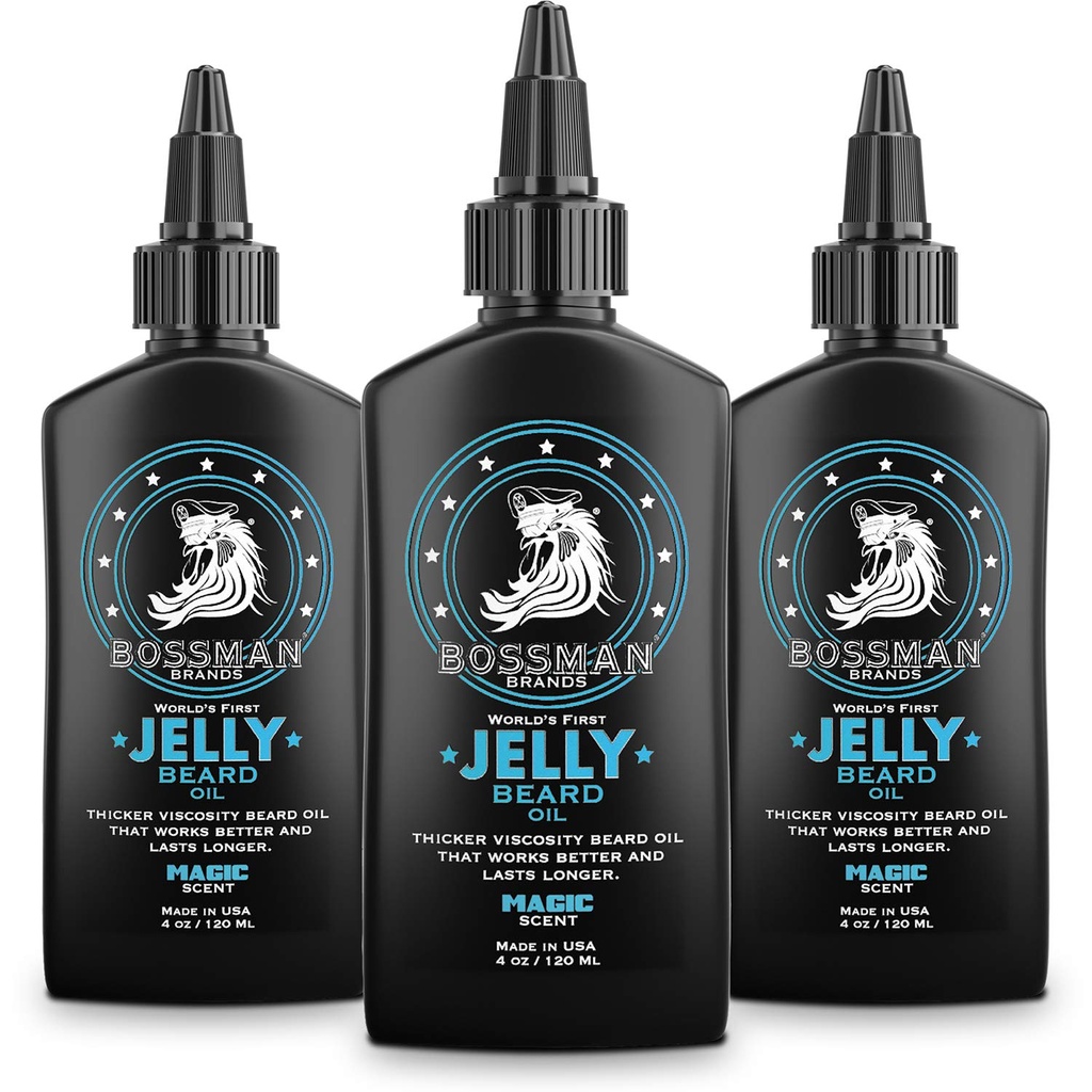 Bossman Jelly Beard Oil for Men - 3 Pack (12 oz in Total, Magic Scent) - Softens, 천연 성분으로 습기를 공급 및 조건