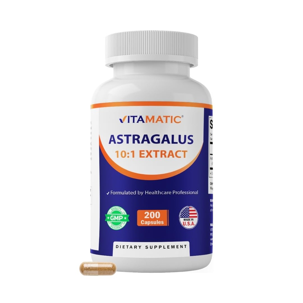 Vitamatic Astragalus 캡슐 200 Veg 캡슐 - 10 : 1 Astragalus 추출물 500mg - 비 GMO, 글루텐 - 무료