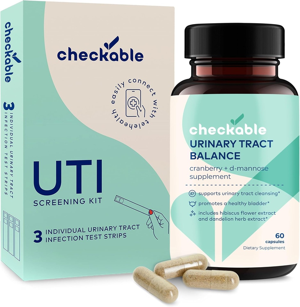 Checkable® Urinary Tract Infection Screening Strips (3ct) 및 Checkable D-Mannose UTI 보충제 (60ct) 콤보 팩