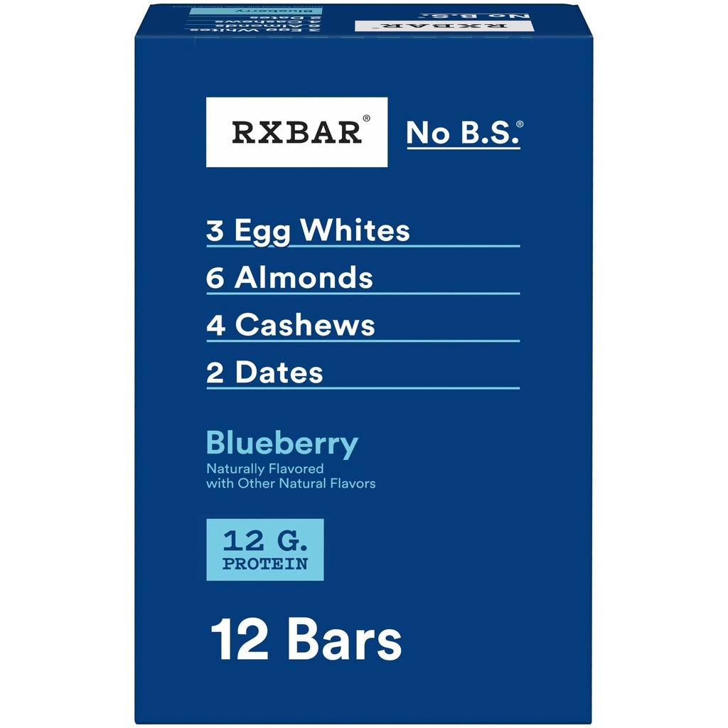RXBAR 단백질 바, 단백질 스낵, 스낵 바, 블루 베리, 22oz 상자 (12 개)