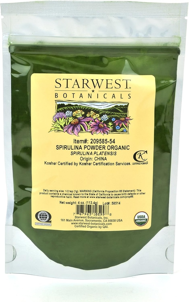 Starwest Botanicals 유기 Spirulina 분말, 4 온스