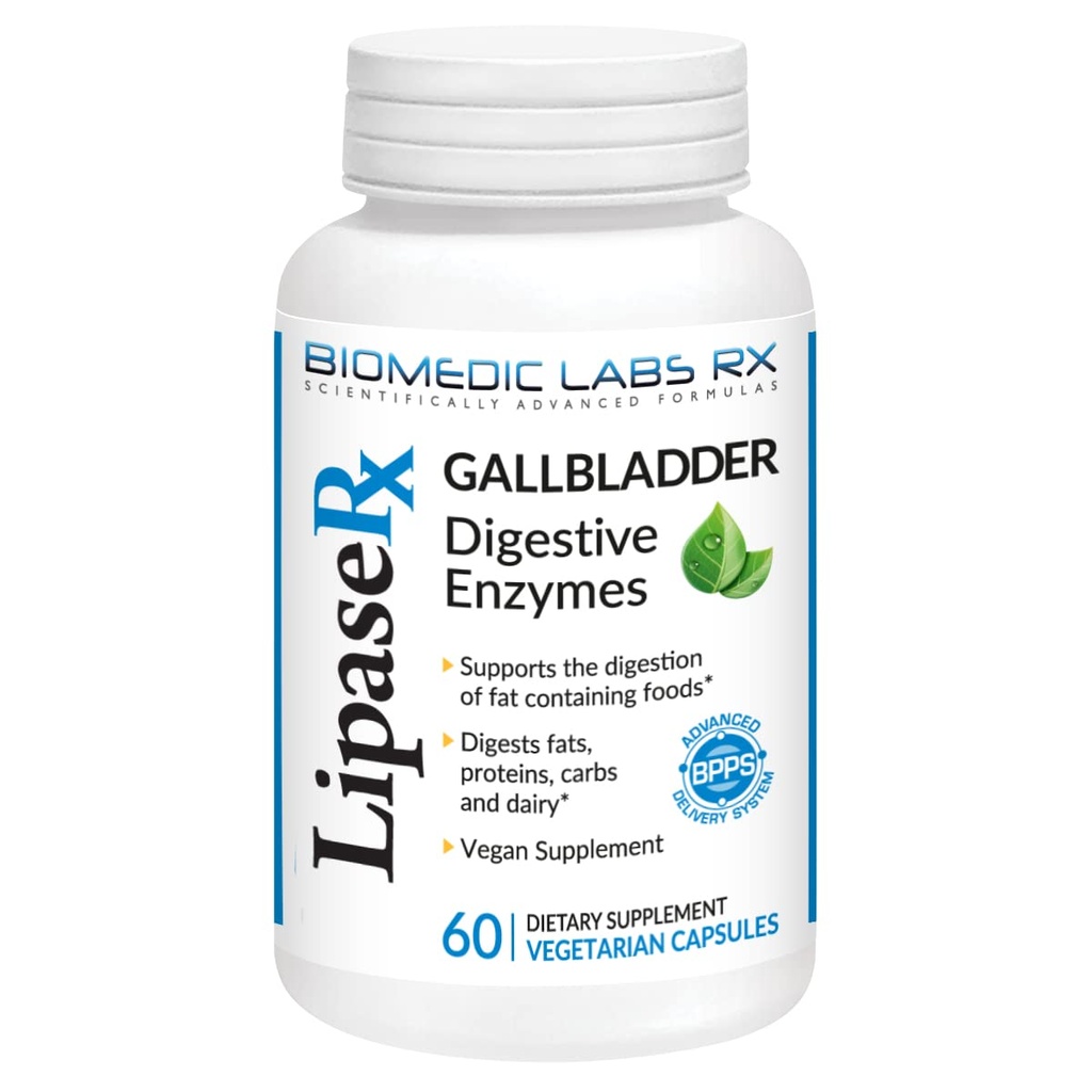 Gallbladder 공식, Lipase, Protease 및 Amylase Digestive Enzymes를 감소시키기 위해 - 채식 공식, 60 Veg 캡슐