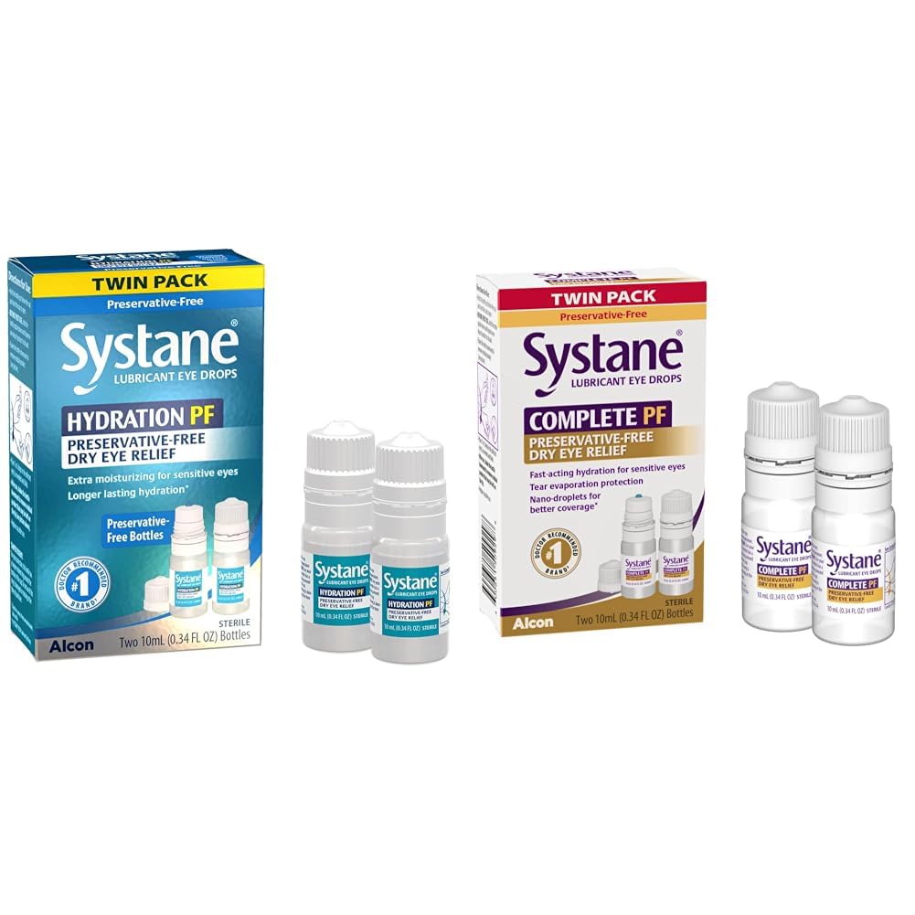 Systane Hydration 다 복용량 부식 자유로운 눈 강하 건조한 눈 기복 쌍둥이 팩 (2x10ml) & 완전한 PF 다 복용량 보존 자유로운 건조한 눈 강하 20ml (2 – 10mL 병의 포장) (5월의 포장)