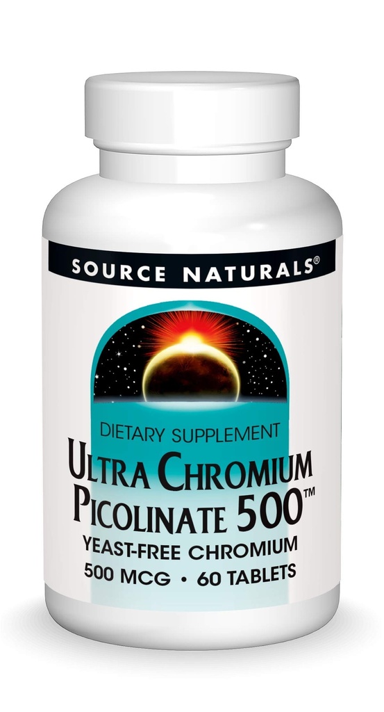Source Naturals Ultra Chromium Picolinate 500 mcg Yeast-Free 규정식 보충교재 - 60 정제