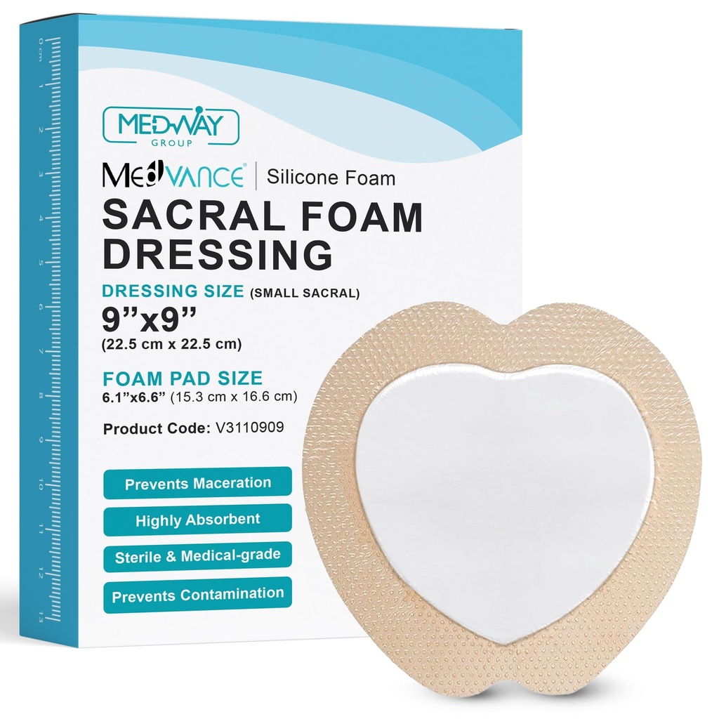 MedVance TM 실리콘 - Sacral Bordered Silicone Adhesive Foam Wound Dressing, Sacrum, Size 9 "x 9"(6.1"패드 x 6.6"패드), 5 드레싱 박스