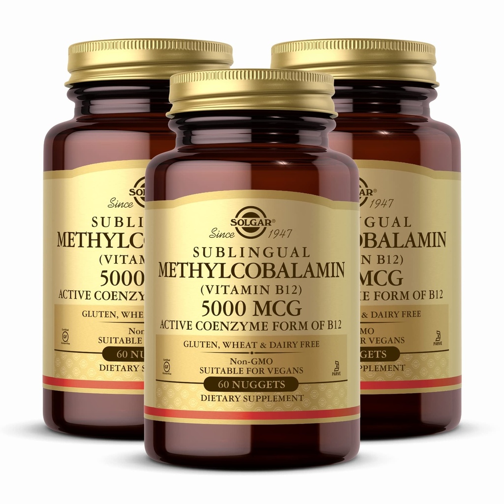 Solgar Methylcobalamin (비타민 B12) 5000 mcg, 60 Nuggets (포장 3) - 체리 맛 - 에너지 대사 지원 - 바디 - 읽기, 활성 형태 - 비 GMO, 비건, 글루텐 무료 - 180 총 서빙