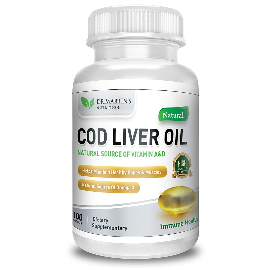 Burpless COD Liver Oil | 100 Softgels | 오메가 3 지방산 EPA 및 DHA의 천연 원천 | 비타민 A 및 D | 관절, 뼈 및 근육 보충을 위한 뇌, 심장, 눈, 면역력 지원