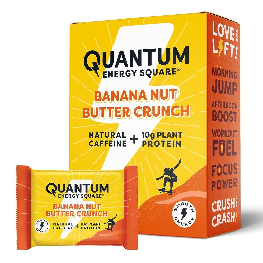 Quantum 에너지 사각: Caffeine & 10g 단백질을 가진 에너지 막대기. 이동에 맛있는 건강한 식사. (비건, 글루텐없는, Soy-free, Dairy-free) - Banana Nut Butter Crunch 8Pk