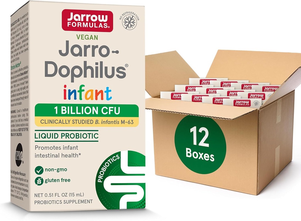 Jarrow Formulas Jarro-Dophilus Infant Liquid Probiotic, 규정식 보충교재, 유아를 위한 Intestinal 건강 지원, 서빙 당 1억 CFU, 0.51 Fl Oz, 30 일 공급, (12의 포장)