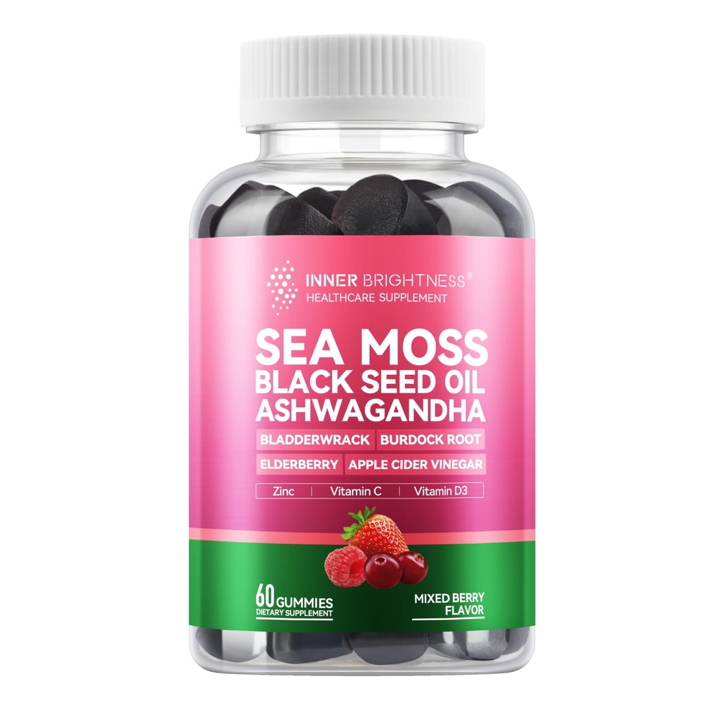 Ashwagandha, Elderberry, Apple Cider Vinegar, Bladderwrack, Burdock Root와 Sea Moss 4000mg Gummies - 면역 지원 - 혼합 Berry 맛 - 60 조사