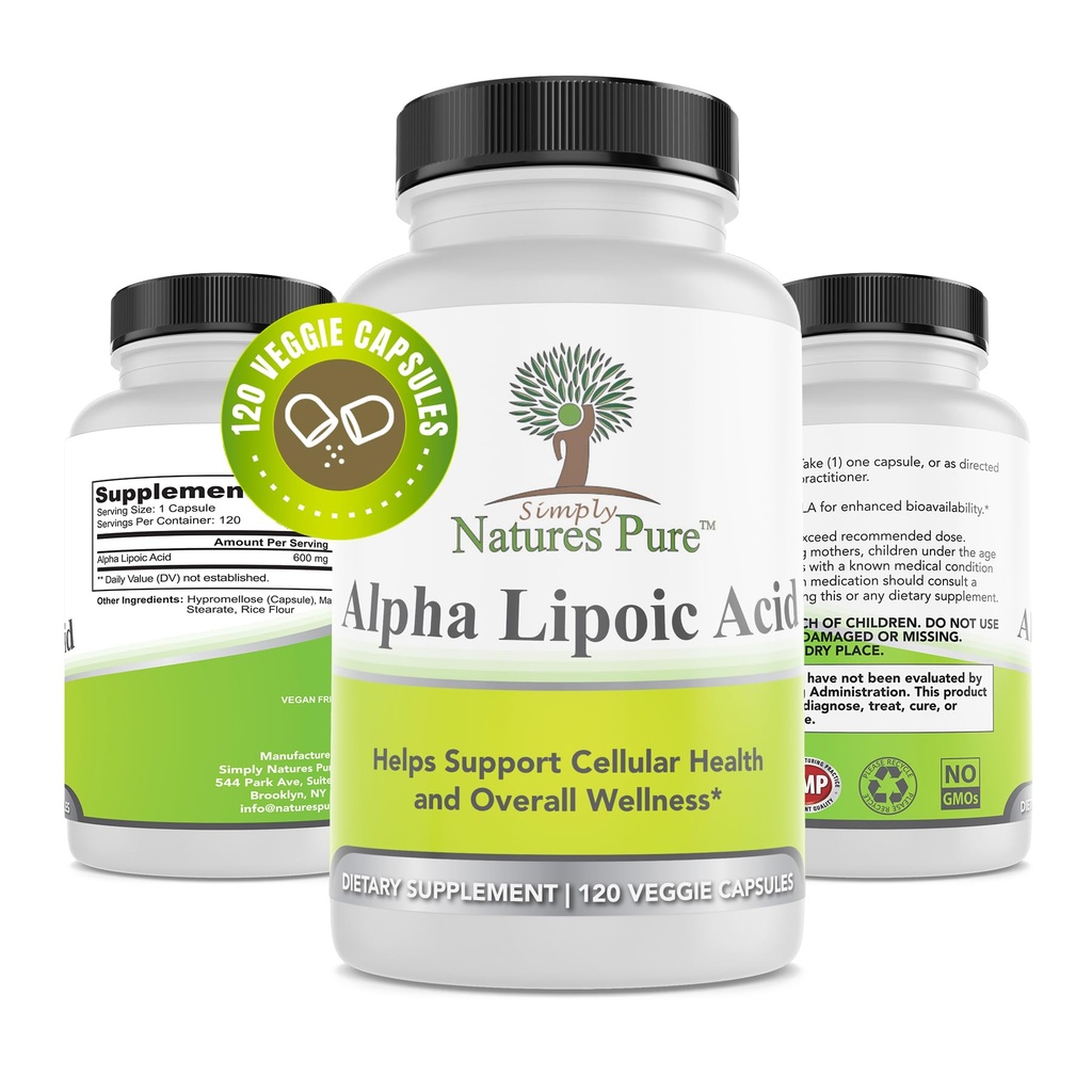 단순히 성격 순수한 알파 Lipoic 산 600mg 120 Veggie 캡슐, 비 GMO Thioctic 산 4 달 공급