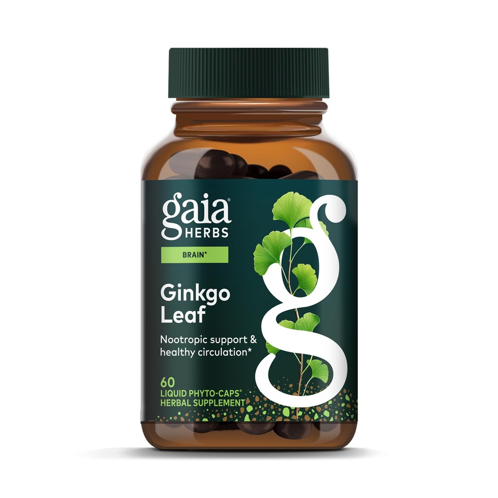 Gaia Herbs Ginkgo Leaf - 전통적으로 건강한 순환 및 뇌 기능 지원에 사용 * - 초본 보충 - 60 Vegan 액체 Phyto-Capsules (20 일 공급)