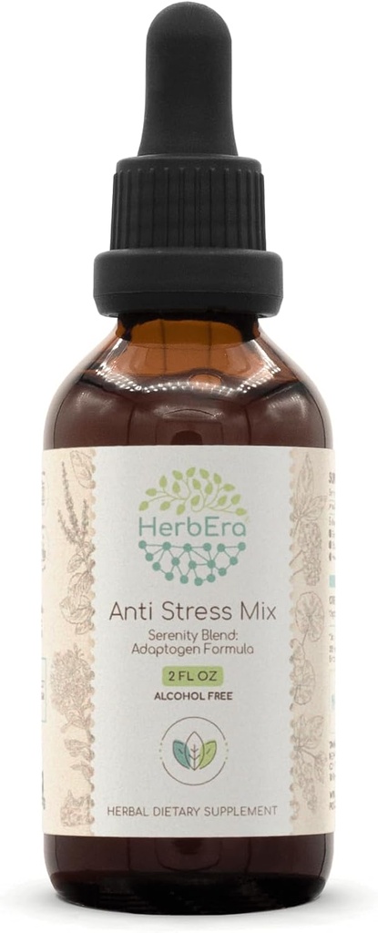 안티 스트레스 믹스 B60 알코올 무료 추출 Tincture, Eleuthero 루트, Rhodiola 루트, Schisandra Berry, Gotu Kola 허브, Holy Basil 허브. Serenity Blend: Adaptogen 공식 2 Fl Oz