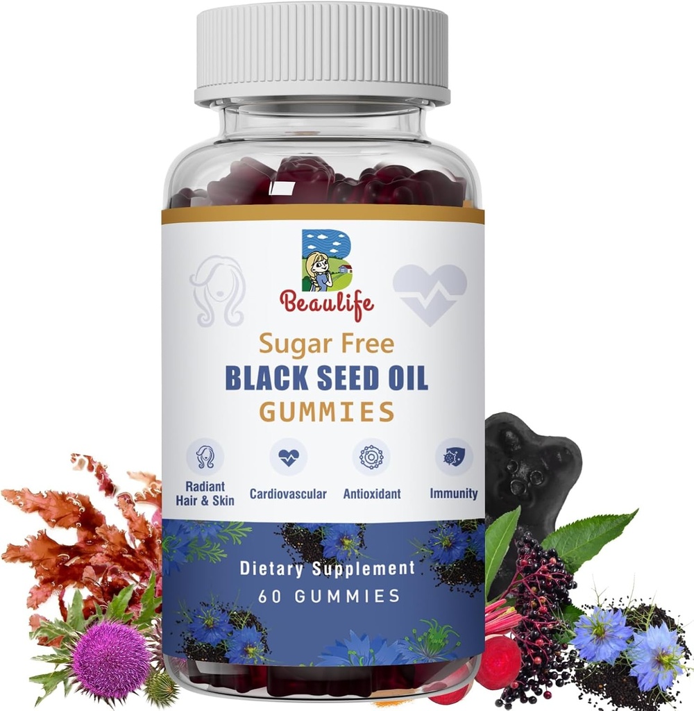 까만씨 기름 Gummies, 까만씨 기름, 바다 Moss, Ashwagandha, Elderberry, 심황, 비타민 C, D, 아연, 사탕 뿌리 분말, 지원 면역 체계, 간결한, 심장 혈관 건강, 레이디언트 Hair& 피부