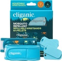 Cliganic Mosquito Repellent 팩 (2 팔찌 + 4 리필 펠릿) - 조절 가능, 천연 DEET-Free, 에센셜 오일 주입