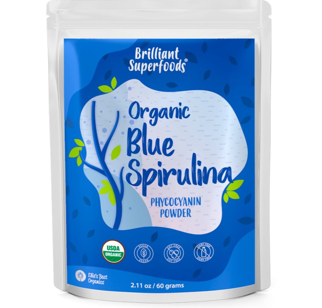 Ellie의 최고의 유기 블루 Spirulina 분말 (Phycocyanin Extract) - 60 서빙 - 무취 - Vegan, 비 GMO, 글루텐 - 무료, Dairy-Free - 유기농 식품 착색 - 스무디 및 단백질 음료 기타