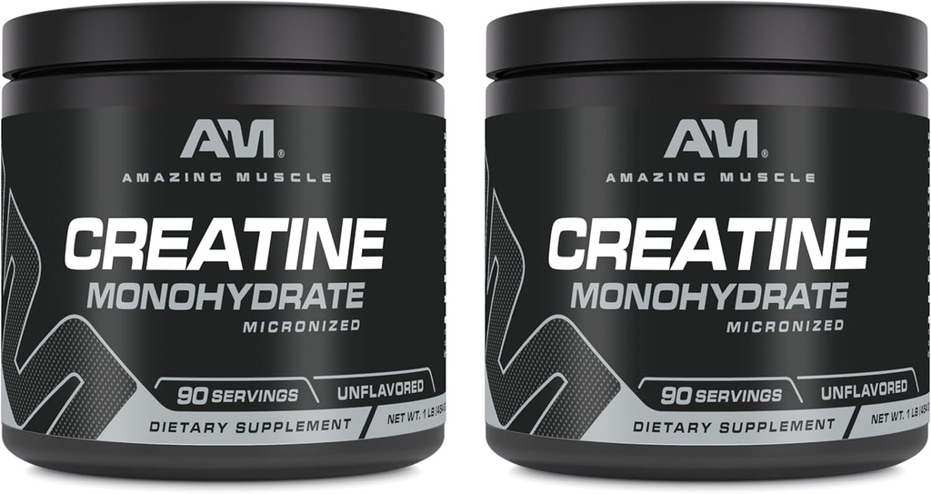 놀라운 근육 Micronized Creatine Monohydrate | 90 서빙 | 5000 Mg per 서빙 | 1 Lb (454 Gram) | 이상 사전 & 포스트 운동 보충 | 불확실한 (2 팩, 1 Lb | 불확실한)
