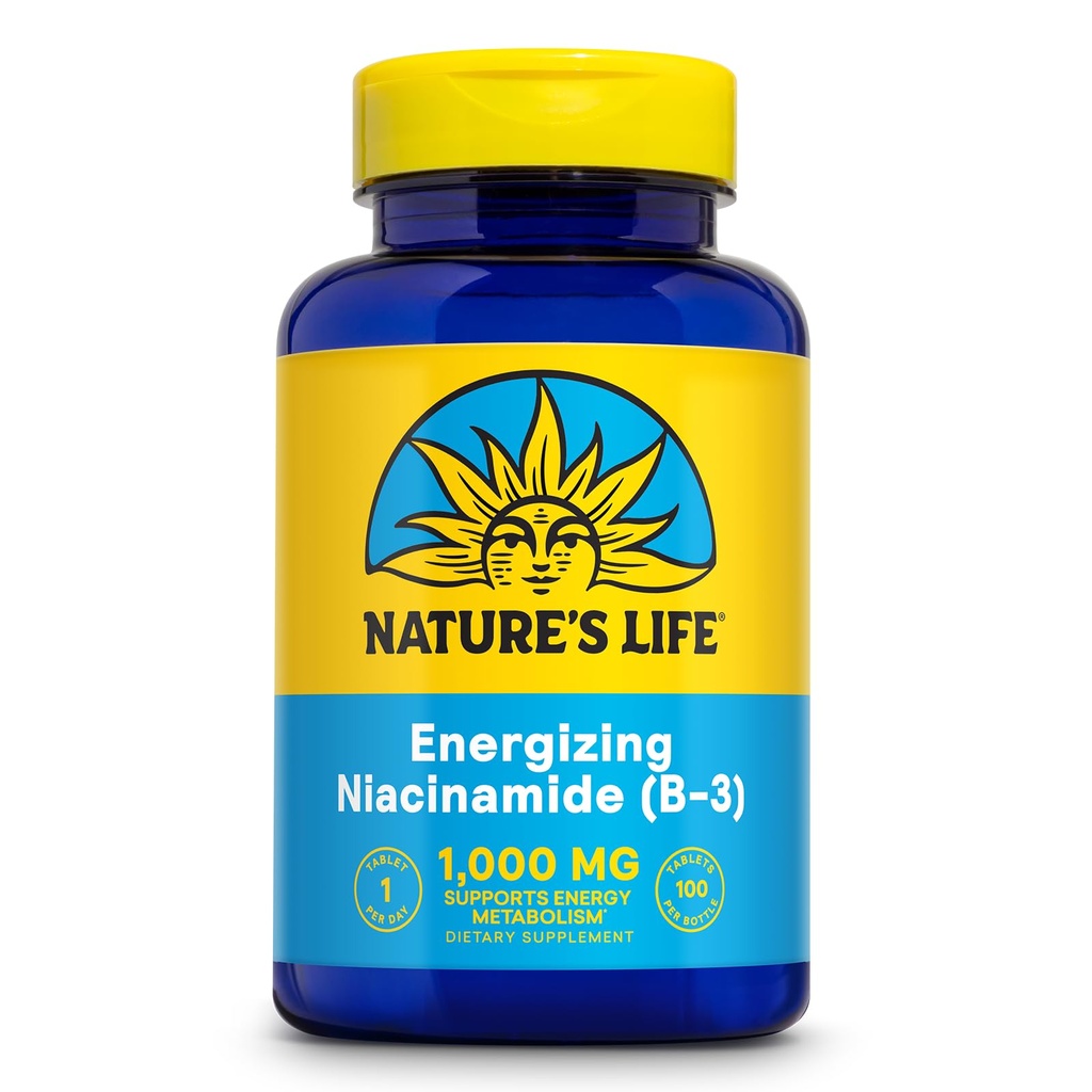 자연의 생활 Energizing Niacinamide, 비타민 B3 1000mg - 높은 잠재력, 아니 넘치는 Niacin 보충교재 - Nerve 기능, 에너지 및 대사 지원 - 60 일 보장 - 100개의 서빙, 100개의 정제