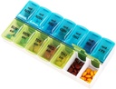 주간 알약 주최자 디스펜서, 하루에 2 번, 쉬운 충전을위한 One-Side Open Pill Box 7 Day Medicine Planner, 비타민, 약물, 보충제, 생선 기름, 블루 + 그린을위한 AM PM Pill Case