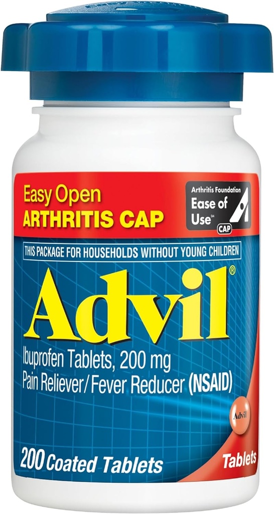 Advil (200 조사) 쉬운 열려있는 관절염 모자 고통 Reliever/Fever 흡진기 입히는 정제, 200mg Ibuprofen, 임시 고통 구호