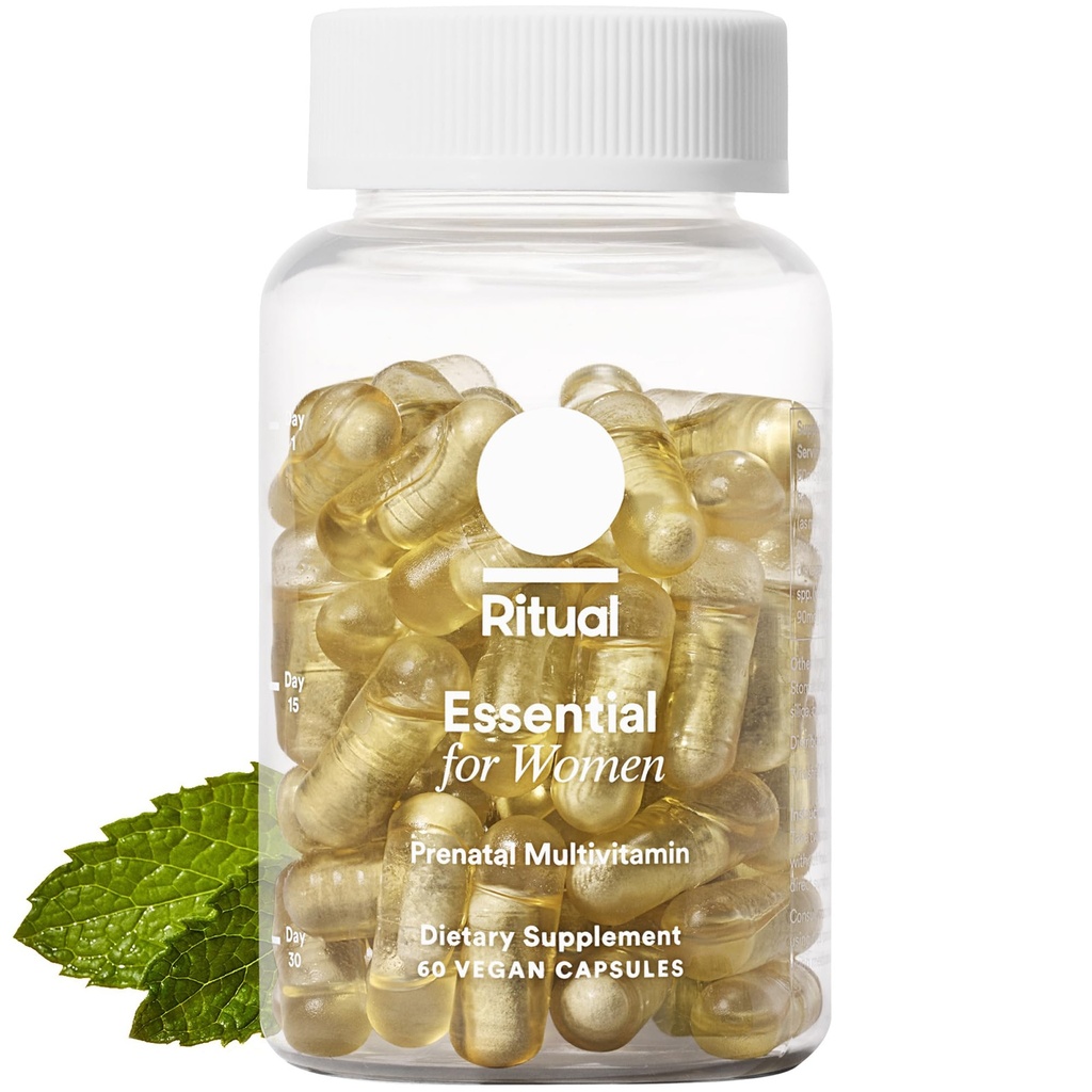 여성 Prenatal Multivitamin에 대한 Ritual Essential : Neural Tube Support, Fetal Brain Development, Iron, 칼슘 도우미 D3 및 K2, Non-GMO, Vegan, Mint, 30 Days에 대한 Folate & Choline